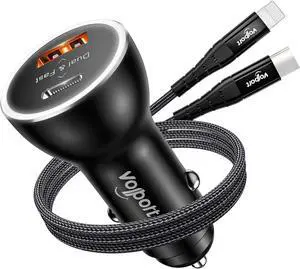 PD Fast Charging Car Charger with MFi Certified USB C Lightning Cable Carplay Cord 3.3ft, VOLPORT Auto Quick Adapter 39W Car Charger Power Delivery for iPhone 15/14/13 Pro Max Xs Max XR X 8 Plus iPad