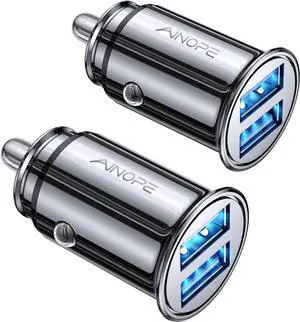 AINOPE 2 Pack Fast Mini Car Charger, 4.8A Metal Car Charger Adapter Flush Fit, Dual Port USB Car Charger Compatible with iPhone 14 13 12 Pro Max 8 Plus 7 6s, Samsung Galaxy S23/10/9/8/7, iPad Kindle