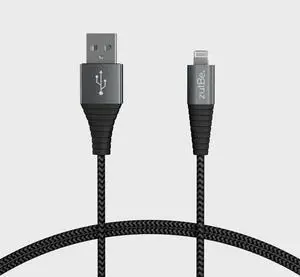 zutBe Shield Silver&Black MFi Certified Lightning Cable, Reinforced Braided Kevlar Charger Compatible with All iPhone 12, SE, 11, X, 8, 7, 6, iPad, iPod [Be Charitable, Durable, Confident] (10 Ft)