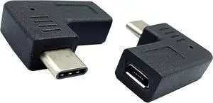 USB-C to Micro USB Adapter Right & Left Angle USB Type C Male to Micro USB Female Data Sync and Charging Converter Adapter for Phones Computers Tablets(90 Degree Type C) 2 Packs