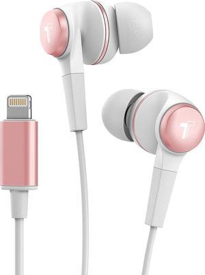 Thore iPhone Earphones (Apple MFi Certified) V120 in Ear Wired Lightning Earbuds (Sweat/Water Resistant) Headphones with Mic/Volume Remote for iPhone 12/13/14 Pro Max - Rose Gold
