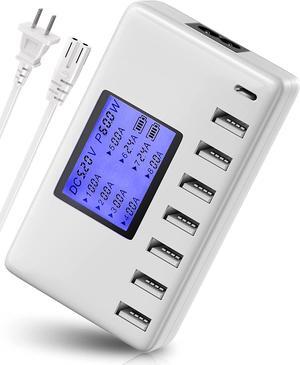 USB Charging Station, Ziwodiv 8-Ports USB Charger Station, 60W/12A Multi Port USB C Hub Charger with LCD Display for Multiple Devices, Compact Desktop Charging for iPhone iPad  Android Tablet