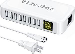 USB Charging Station, Ziwodiv 8-Port 60W/12A USB Charger Station, Multi Ports USB-A Charging Hub with LED Display, Compact Desktop Charger for Multiple Devices, iPhone iPad Samsung Android and Tablet