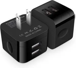 USB Wall Charger USB Plug 2Pack Flat USB Charger Block Charging Low Profile USB Cube Charger Box Right Angle Plug Adapter for iPad Pro iPad Mini iPad Air iPhone 16 15 14 13 12 11 Max  Pixel