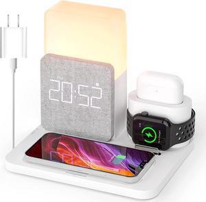 Wireless Charging Station, 3 in 1 Charging Station, Alarm Clock with Wireless Charger, iPhone 12/13/14/15 Pro/13 Mini/13 Pro Max/12 pro, Samsung, AirPods(QC3.0 Adapter Included)