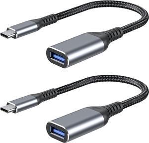 USB C to USB Adapter USB C Male to USB3.0 Female Cable Type c to USB Suitable for Cellphone Charging or OTG PC and Laptop 3.9 inch Sliver 2-PCS