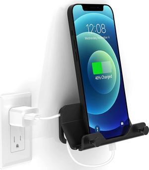HomeMount Wall Mount Phone Holder - Hands Free Wall Mount Phone Holder with Adhesive Strip Wall Mount Phone Holder for Bedroom Living Room Kitchen Compatible with All Phone or Mini ipad Black