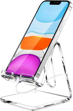 Crpich Acrylic Cell Phone Stand, Portable Phone Holder, Clear Phone Stand for Desk, Compatible with Phone14 13 12 Pro Max Mini 11 Xr Plus SE, Switch, Android Smartphone, Pad, Tablet, Desk Accessories