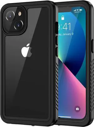 for iPhone 13 Case IP68 Waterproof Dustproof Shockproof Cases with Built-in Screen Protector Full Body Sealed Protective Front and Back Cover for iPhone 13 6.1 inch (Black)