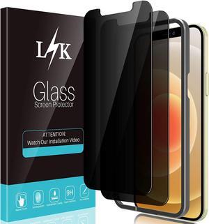 2 Pack LK Privacy Screen Protector Designed for iPhone 12 and iPhone 12 Pro 5G 6.1 inch Tempered Glass High Clear, Case Friendly, Come with Installation Tray -Black