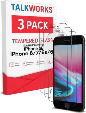 TALK WORKS Tempered Glass Screen Protector for iPhone SE3/SE2/8/7/6S/6 - Case Compatible, Anti-Glare, Smudge & Crack Proof, Ultra Thin (Pack of 3)
