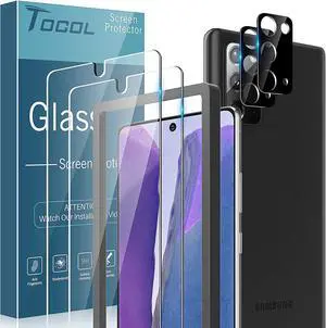 TOCOL 4 Pack fit for Samsung Galaxy Note 20 5G (Not for Ultra)- 2 Pack Tempered Glass Screen Protector and 2 Pack Tempered Glass Camera Lens Protector Bubble Free Case Friendly 9H Hardness