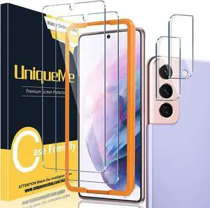 for  Galaxy S21 Plus Screen Protector 9H Hardness Fingerprint Unlock  S21+ Tempered Glass + Camera Lens Protector with Easy installation Frame - 6.7 inch [ 2+2 Pack ]