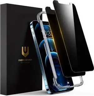 UNBREAKcable Privacy Screen Protector for iPhone 12/ iPhone 12 Pro, Shatterproof Tempered Glass [True 28°Anti Spy] [9H Hardness] [Easy Installation Frame] Black Protector for iPhone 6.1" - 2 Pack