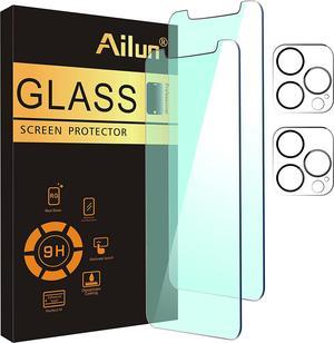 Ailun [Eye Protection] Anti Blue Light Screen Protector for iPhone 12 Pro Max 2 Pack [6.7 inch]+ 2 Pack Camera Lens Protector, Case Friendly Tempered Glass Film,[9H Hardness] - HD
