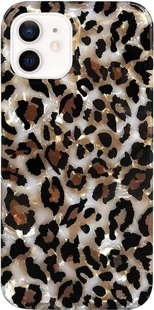 J.west Case Compatible with iPhone 12/12 Pro 6.1-inch, Luxury Sparkle Translucent Clear Leopard Cheetah Print Pearly Design Soft Silicone Slim TPU Protective Phone Case Cover for Girls Women (Bling)