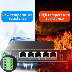 STEAMEMO 5-Port Industrial Ethernet Switch | DIN-Rail Mount | 100Mbps Ports + 1Gbps Switching | -40°C to 70°C Operation | Rugged Metal Housing | Lifetime Protection