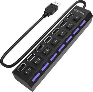 USB Hub, 7 Port USB 2.0 Hub LED Portable High-Speed Compatible for iMac Pro, MacBook Air, Mac Mini/Pro, Surface Pro, PC and Laptop