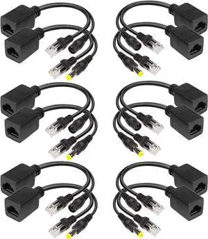 Passive PoE Injector 6 Pairs PoE Splitter Kit Passive PoE Injector and PoE Splitter Kit with 5.5x2.1 mm DC Connector RJ45 Power Over Ethernet