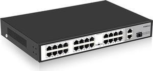 24 Port 10/100Mbps PoE Switch Unmanaged with 2 Gigabit Uplink Ports, POE Plus Up to 30W Per Port, High Power Total Budget 300W, 803.af/at Compliant, Rack Mount