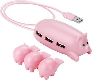 Cute USB Hub, JoyReken Pink Mom Pig USB Hub with 3 Piglet Decoration Lids, Great Gifts for Pig Lovers Cute Pig Stuff Pig Decorations Animal Hub Pink Computer Accessories