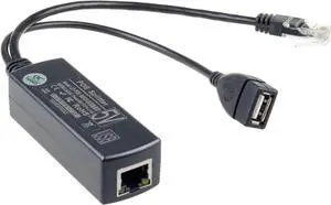 DSLRKIT Active PoE Splitter 48V to 5V 5.2V 2.4A USB Type A Female 802.3af Power Over Ethernet