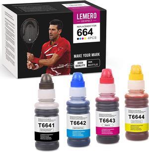 LemeroUexpect Compatible Ink Bottle Replacement for Epson 664 T664 use for L1300 L100 L380 L210 L110 L120 L310 ET-2650 L220 L382 L130 L355 ET-2550 L200 L360 Printer (Black Cyan Magenta Yellow, 4-Pack)