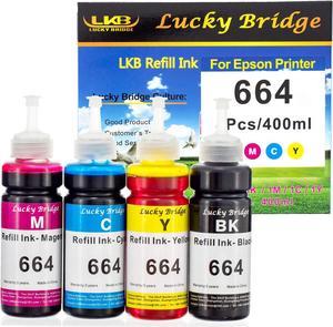 LKB 400ml (4x100ml) Compatible Refill Ink Replacement for Epsson 664 T664 (1 BK / 1C / 1M / 1 Y, 4PK, Dye Ink for EPS Printers)-US