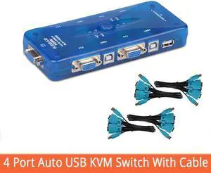 USB2.0 KVM Switch Auto 4 Port USB Hub Switch With Connector Cable 4 Computers share a Mouse And Keyboard Monitor FJ-104UK-T