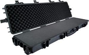 Waterproof & Airtight Tactical Long Rifle Case with DS3TeK Shell, Pick and Pluck cubed foam All Weather Extra Large Locking TSA Airline Airplane Travel with wheels carry handle