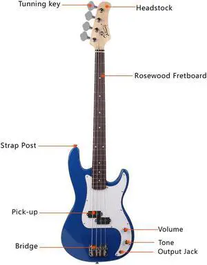 Bass Electric Guitar P Style Bass Guitar + Cord + Wrench Tool +Bag Blue