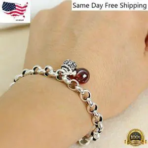 Silver Plated Retro Bell Red Bracelet Chain Charm Party Jewelry Lab-Created