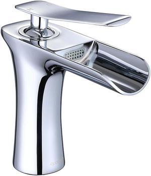 Aquaterior Single Handle Bathroom Faucet Waterfall Spout Mixer Tap Basin Lavatory Faucet Chrome (CUPC NSF)