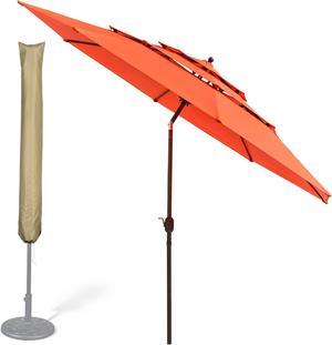 Yescom 11 Ft 3 Tier Patio Umbrella with Protective Cover Crank Push to Tilt Hotel