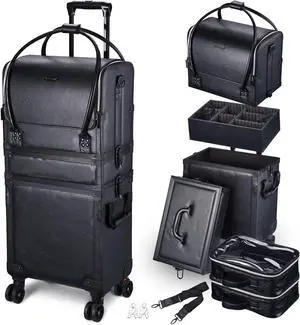Byootique Makeup Train Case Lockable Rolling Cosmetic Traveling Storage Trolley