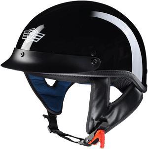 AHR RUN-C Motorcycle Half Helmet DOT Approved Open Face Cruiser Bike High Gloss Black XL