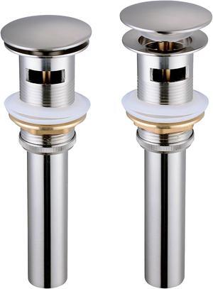 Aquaterior 2 Pack 1 5/8" Bathroom Pop Up Drain with Overflow Lavatory Vessel Basin Sink Faucet Brass Brushed Nickel