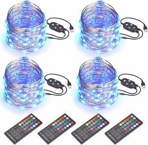 Yescom 4 Packs 33FT LED String Lights 100 Led RGB Lights 20 Colors with Remote & Bluetooth Fairy Light for Party Garden