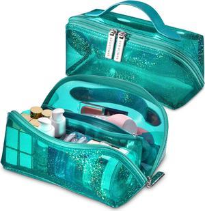 Byootique Portable Makeup Bag Zippered Water-resistant Organizer PVC Open Flat Travel Toiletry Organizer Travel Daily Use, Green