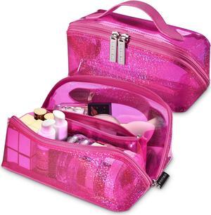 Byootique Portable Makeup Bag Zippered Water-resistant Organizer PVC Open Flat Travel Toiletry Organizer Travel Daily Use, Pink