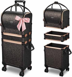 Byootique Rolling Makeup Train Case Lockable Cosmetic Storage Trolley Black