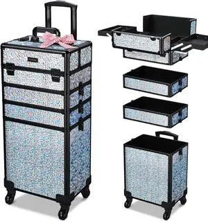 Byootique Mermaid Silver 4in1 Rolling Makeup Train Case Cosmetic Organizer Wheel