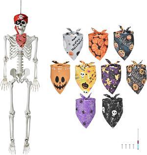 Yescom Pirate Life Size Skeleton Poseable 5.4Ft with Fall Dog Bandana for Halloween Party Decorations 2024