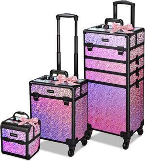 Byootique Rolling Makeup Train Case 3-Piece Cosmetic Organizer Kit Trolley Organizer Travel Case Lockable Salon Barber Case Traveling Cart Trunk with Wheels for Makeup Artist Trave Nail,Mermaid Pink Byootique Rolling Makeup Train Case 3-Piece Cosmetic Organizer Kit Trolley Organizer Travel Case Lockable Salon Barber Case Traveling Cart Trunk with Wheels for Makeup Artist Trave Nail,Mermaid Pink