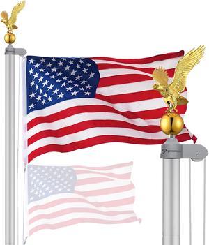 Yescom Bravery 20Ft Eagle Topper Sectional Flag Pole Kit Aluminum Outside Inground Garden with 3'x5' USA Flag Silver