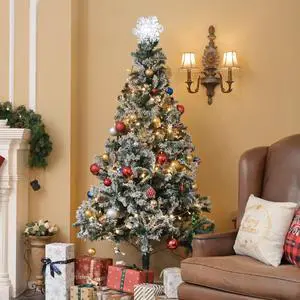 Yescom White Christmas Tree Artificial with Lights,7.5Ft Flocked Xmas Tree Foldable 1166 Branch Tips