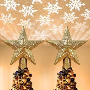 Yescom 2 Pack Christmas Tree Topper Star,3D Snowflake Rotating Projector,LED Lights,Golden Star Xmas Party Holiday Decorations