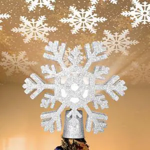 Yescom Christmas Tree Topper Star,3D Silver Snowflake Rotating Projector,LED Lights, Xmas Decoration