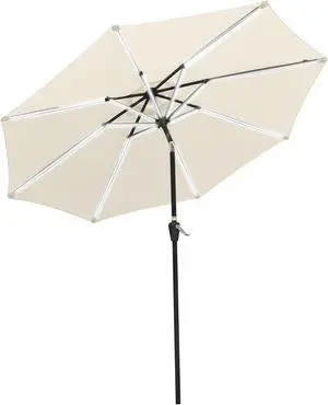 9ft Solar Power LED Patio Umbrella Outdoor Parasol Pool Sunshade Tilt with Crank
