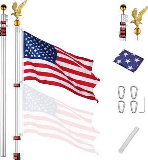 25 Ft Telescopic Aluminum Flag Pole Kit w/ Gold Ball & Eagle Topper 3x5 Ft US Flag